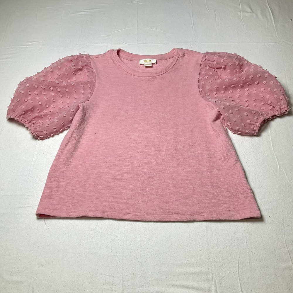 Maeve by Anthropologie Woven Puff-Sleeve Top Cream Cotton Blend Women Size S 576